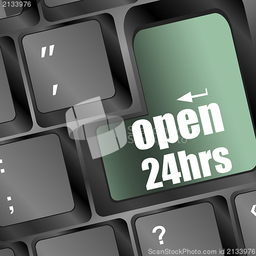 Image of Computer keyboard with open 24 hours keys, business concept