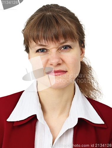 Image of Woman pulls a face in upset grimace