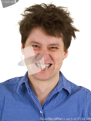 Image of Dishevelled madman isolated on white background