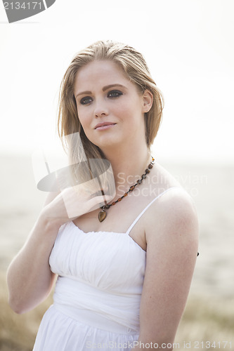 Image of Beautiful Young Blonde Woman on Beach 