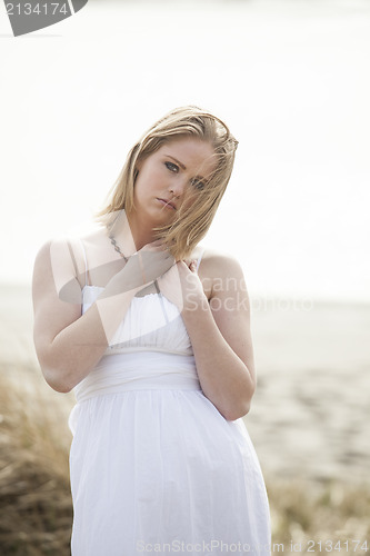 Image of Beautiful Young Blonde Woman on Beach 