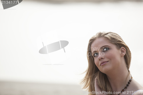 Image of Beautiful Young Blonde Woman on Beach 