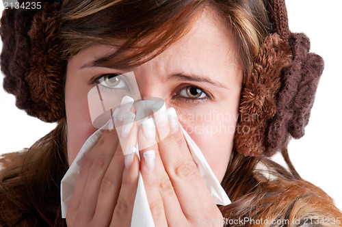 Image of Sick Woman Sneezing