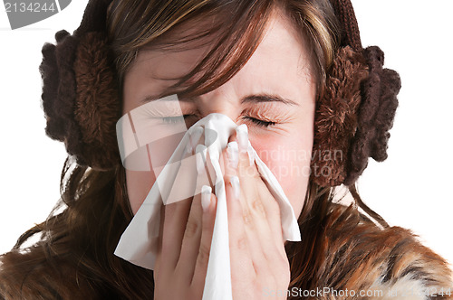 Image of Sick Woman Sneezing