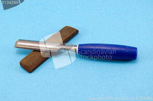 Image of chisel graver carve tool whetstone wood work blue 