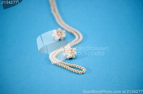 Image of pearl jewelry beads necklace earring decor blue 