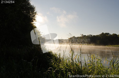 Image of morning misty fog rise flow river water 