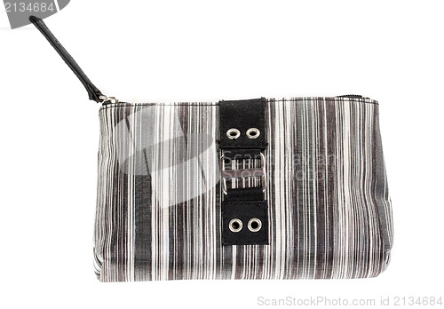 Image of Black clutch bag on white.