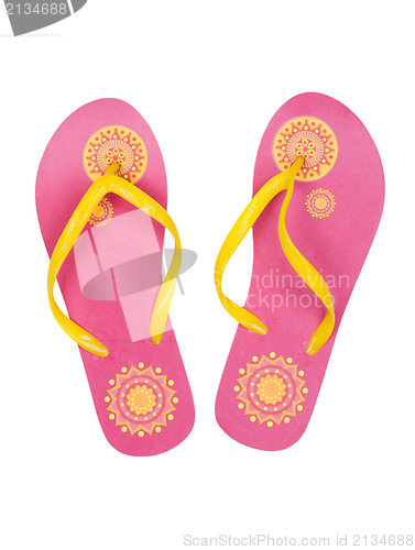 Image of Pink summer beach shoes with a yellow pattern