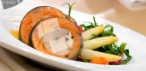 Image of Atlantic Salmon around a scallop