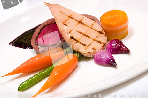 Image of Grilled Chicken Breast with Veal Tenderloin Terrine