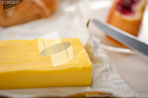 Image of bread butter and jam 