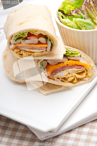 Image of club sandwich pita bread roll