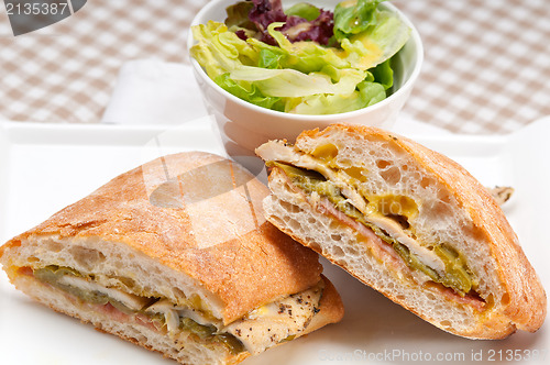 Image of Italian ciabatta panini sandwich chicken