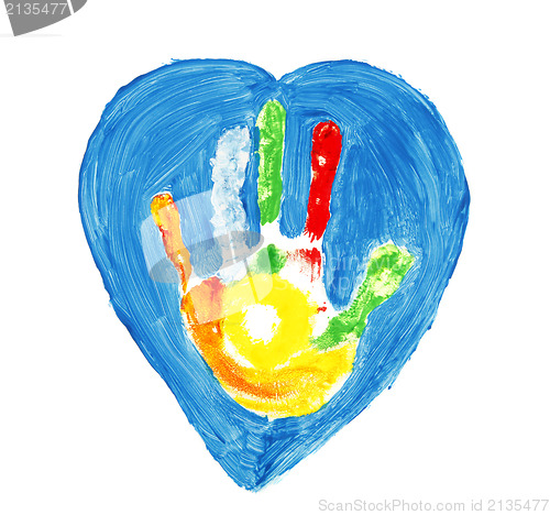 Image of Colorful hand shape inside of a heart