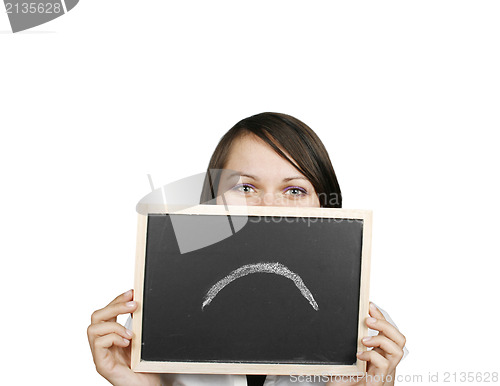 Image of Businesswoman behind a sad face