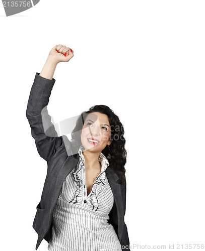 Image of Young woman celebrating a business victory