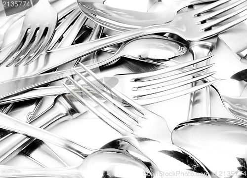 Image of Shiny spoon, knife and fork 