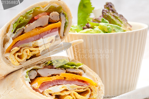 Image of club sandwich pita bread roll