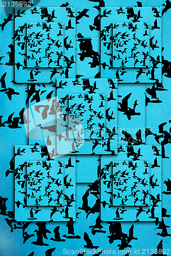 Image of Set of silhouettes of birds on a blue background