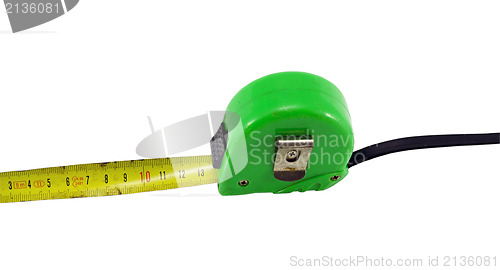 Image of old tape measure meter tool isolated on white 