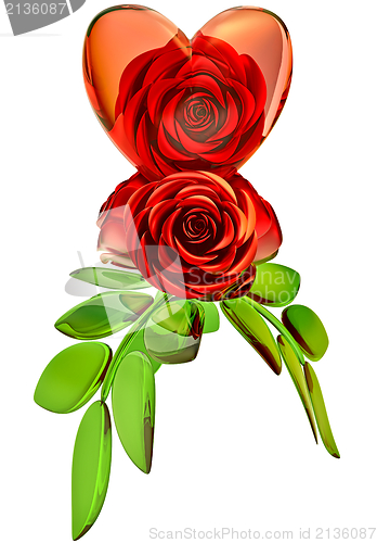 Image of red roses and glass heart for Valentine's Day