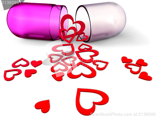 Image of 3d love pill with red hearts for Valentine's Day