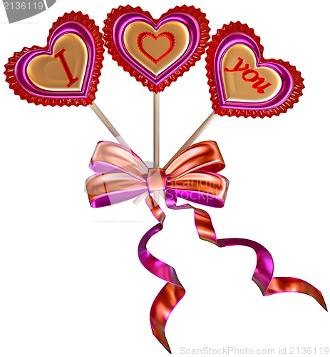 Image of three lollipops tied with a bow with long ribbons