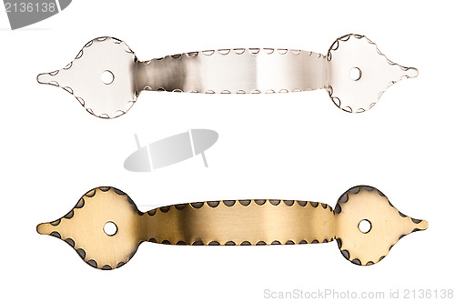 Image of Silver and brass drawer handles isolated on white