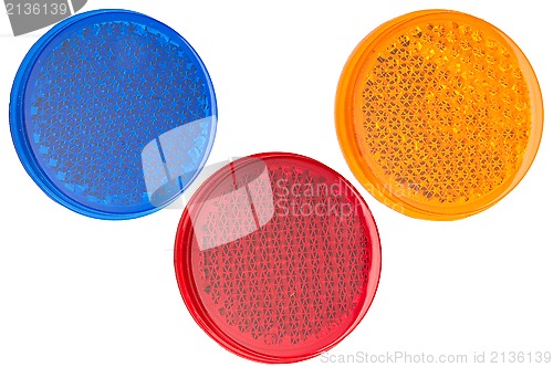 Image of Three round reflectors isolated on white