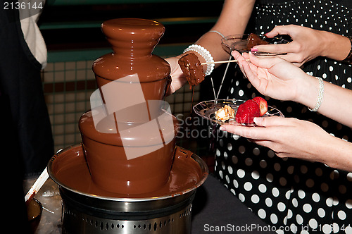 Image of Chocolate fountain at a wedding