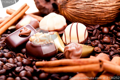 Image of collection of different chocolate pralines truffels 