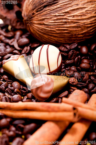 Image of collection of different chocolate pralines truffels 