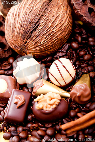 Image of collection of different chocolate pralines truffels 