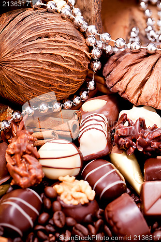 Image of collection of different chocolate pralines truffels 