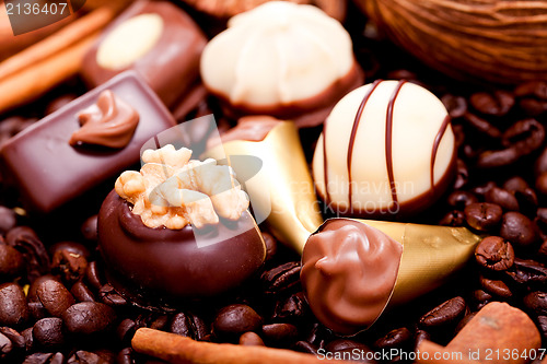 Image of collection of different chocolate pralines truffels 