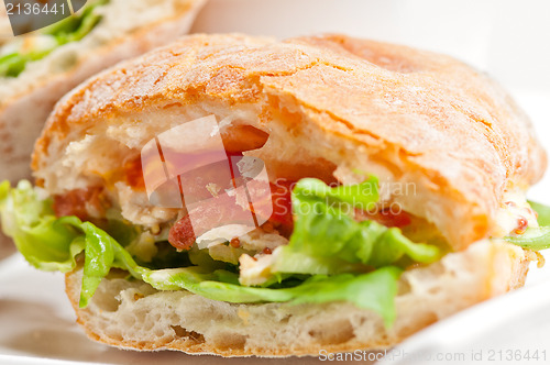 Image of ciabatta panini sandwich with chicken and tomato