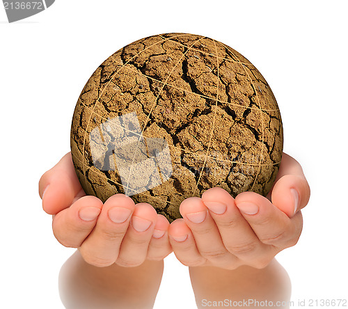 Image of Parched planet in hands, global warming concept