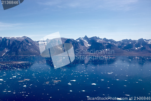 Image of Ice fjord and mountains aerial photo