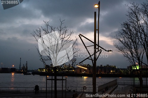 Image of Hamburg harbour at night