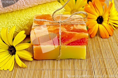 Image of Soap homemade orange and yellow with marigold