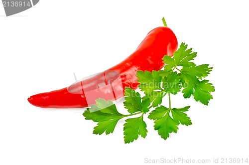 Image of Peppers hot with a sprig of parsley