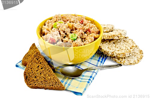 Image of Porridge rye flakes with bread on a napkin