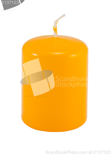 Image of yellow thick simple wax candle wick isolated white 