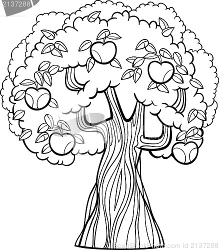 Image of apple tree cartoon for coloring book