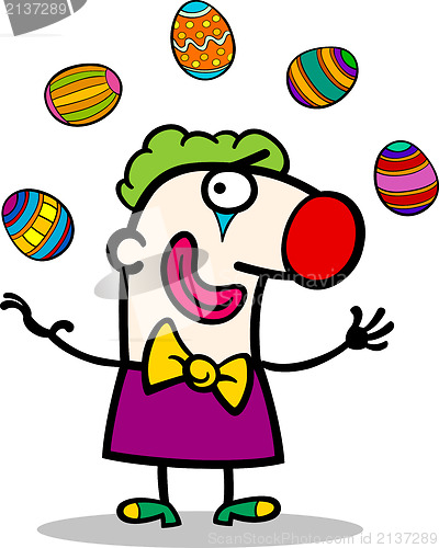 Image of cartoon clown juggling easter eggs