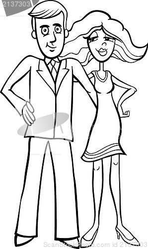 Image of cute couple cartoon for coloring