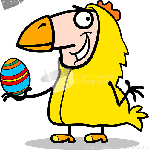 Image of man in easter chicken costume cartoon
