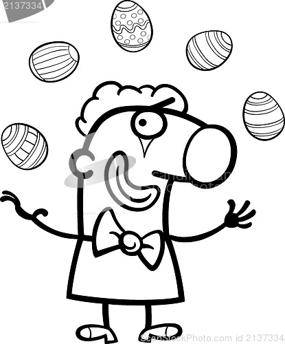 Image of cartoon clown juggling easter eggs for coloring