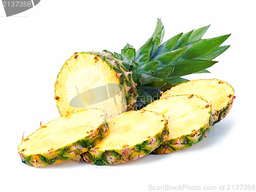 Image of ripe pineapple with slices  isolated on white background